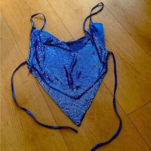 Blue Sequin backless Top